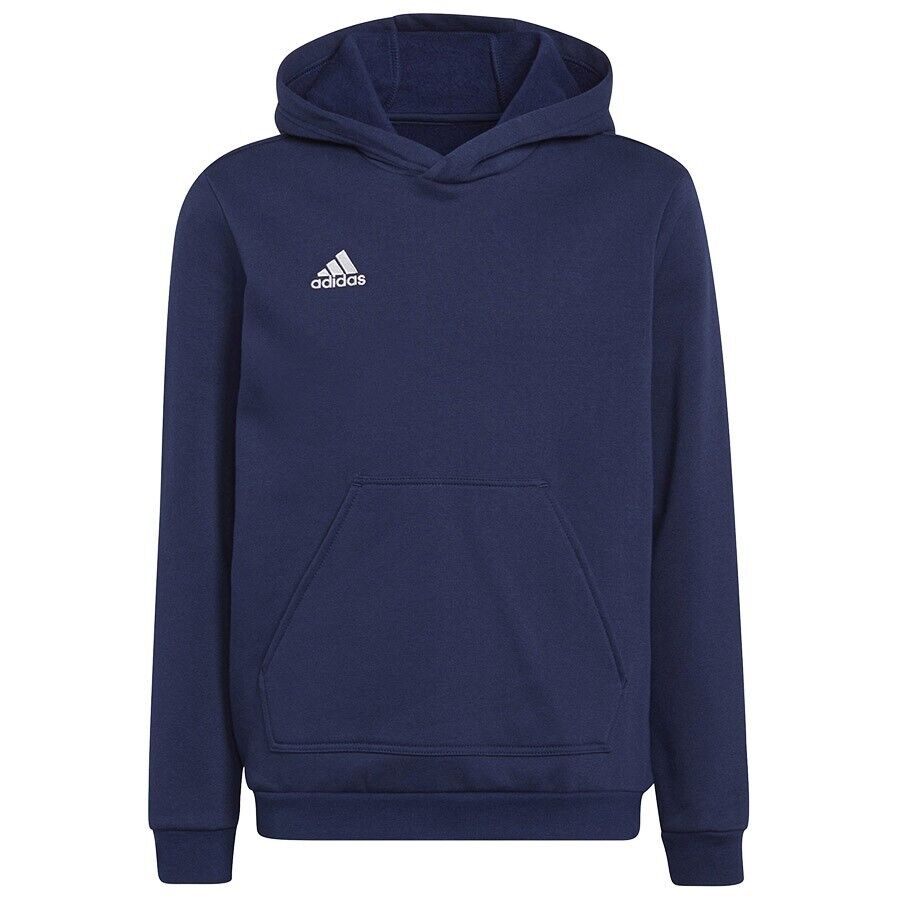 Adidas Boys Girls Hoodie Entrada Hoody Kids Fleece Top Jumper Sweatshirt Navy