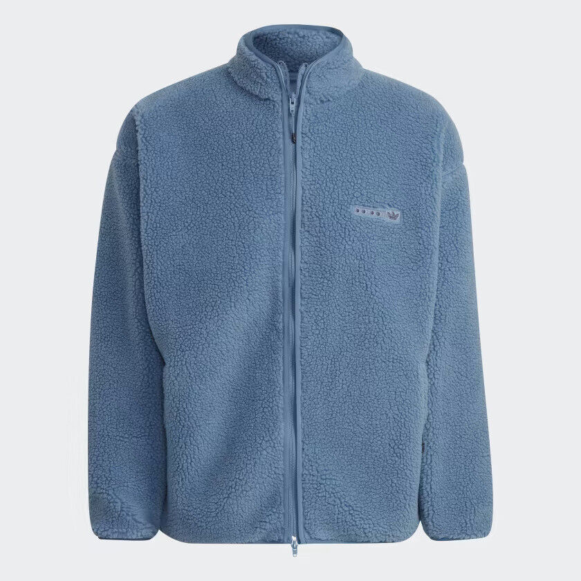 Adidas Originals Mens Sherpa Fleece Jacket Zip Track Top Heavyweight Coat Blue