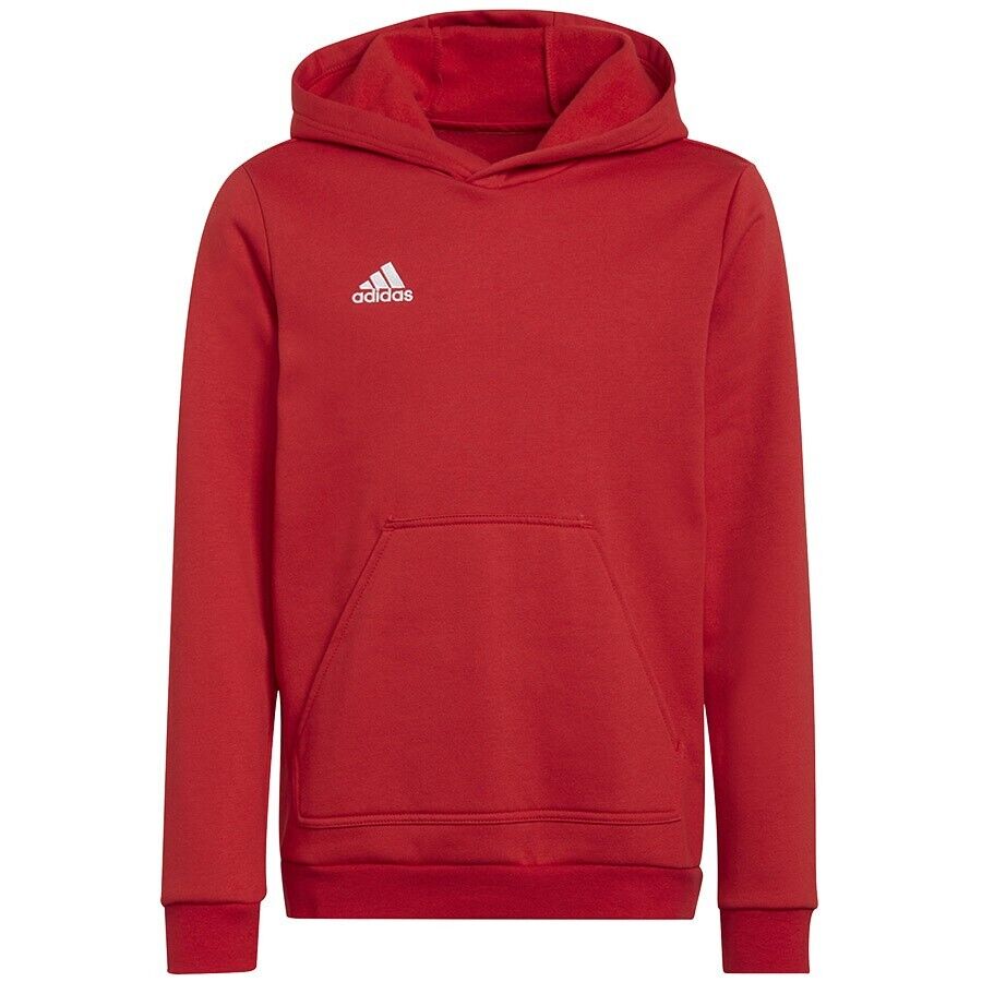 Adidas Boys Girls Hoodie Entrada Hoody Kids Fleece Top Jumper Sweatshirt Red