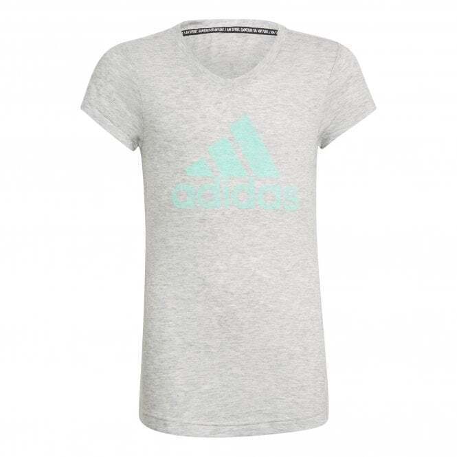 Adidas Girls T Shirt Junior Kids Jr Cotton Crew Casual Sports Top Grey Tee Vest